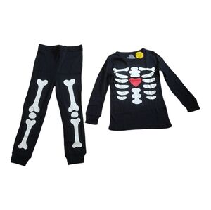 2 Piece Girl's Pajama Set Glow in the Dark Skeleton Heart Bones Long Sleeve New